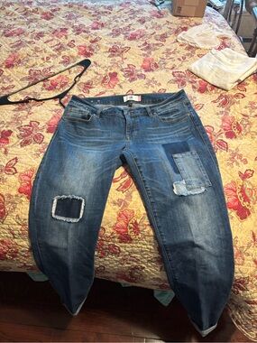 CAbi Blue Patchwork Boyfriend Jeans